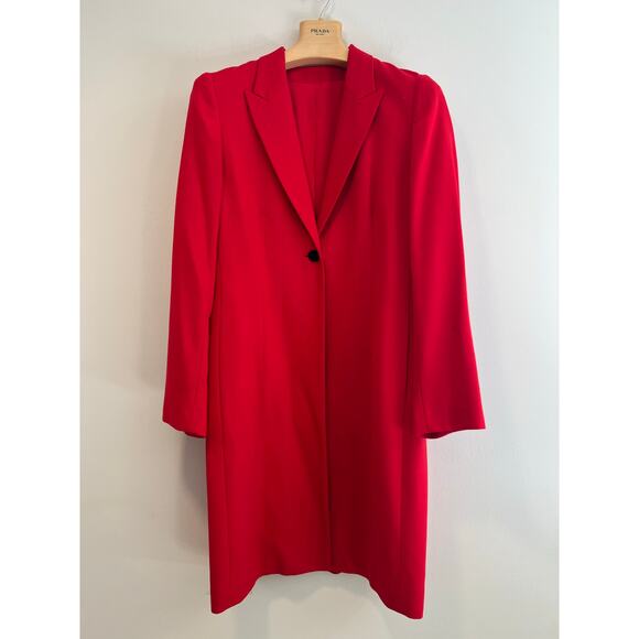 Vintage Carlisle 100% Wool Red Long Overcoat Jacket One Button Size 12 SG - Picture 1 of 16